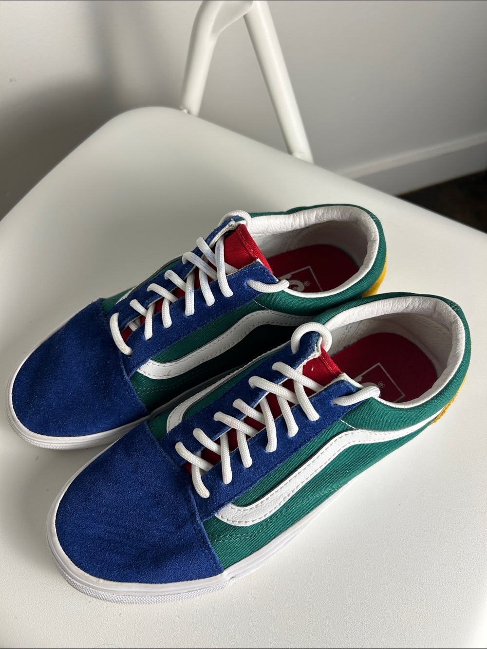 Vans Old Skool Colorblock Sneakers Blue Green White Suede Canvas Women’s 7